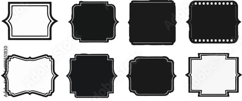 Collection of eight decorative vintage-style frames and labels