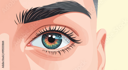 Close-up of a person's eye, featuring a vibrant iris and defined lashes