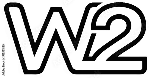 Bold black abstract logo of the letters "W" and "2" with a clean outline