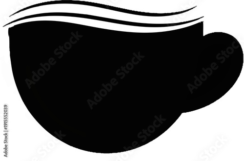 Black silhouette of a steaming cup with a handle