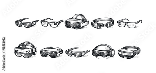 Virtual reality gadgets silhouette icon set. Futuristic tech vr headset silhouettes.
