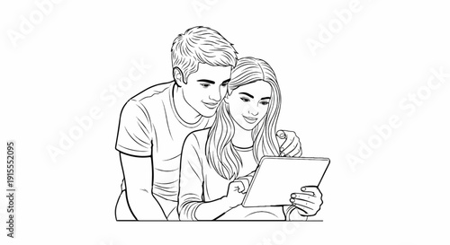Couple looking at a tablet together