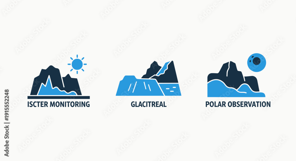 © Mehedi - Illustrations depicting ice monitoring, glacial landscapes, and polar observation for climate and environmental science.