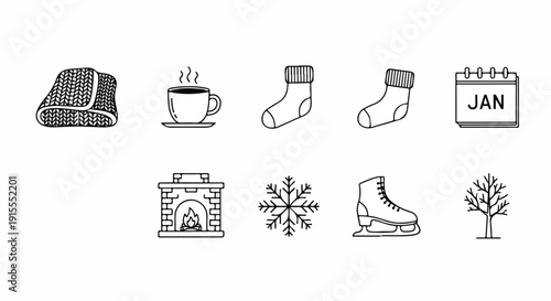 Illustrations of winter items and activities for the month of january Vector