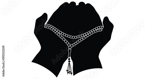 Obraz na plátně Two hands cupping a string of prayer beads a symbolic representation of faith an