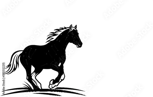 Black horse running silhouette with flowing mane and tail