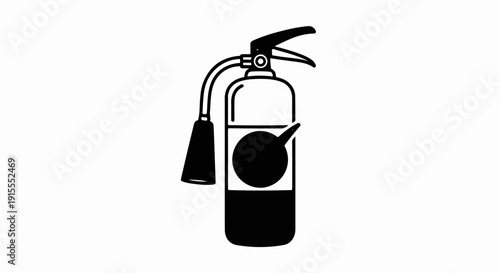 Black line art icon of a fire extinguisher with a hose and nozzle