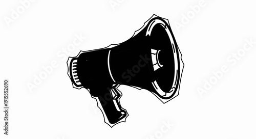Black outline drawing of a vintage megaphone on a white background