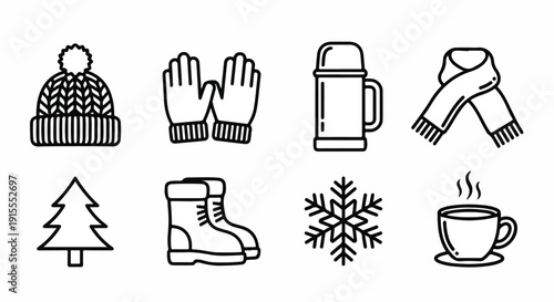 Winter essentials and symbols to keep you warm and cozy during the cold season Vector