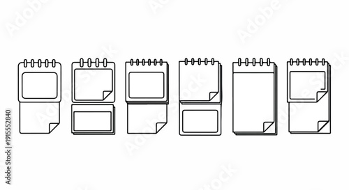 Various styles of notebooks and notepads with different cover designs and page layouts Vector