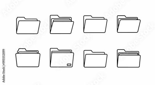 Eight different folder icons with various open and closed states Vector