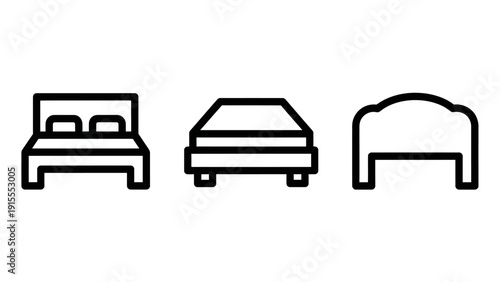 Bed Styles Icons: Double Bed, Platform Bed, and Headboard for Furniture, Interior Design, and Real Estate