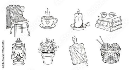 A charming collection of vintage household items and decorations Vector
