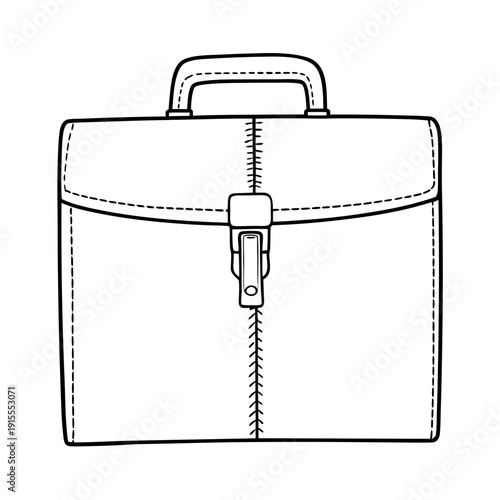 Vector outline of a leather briefcase with a minimalist closure, a black and white symbol of business activity and office work
