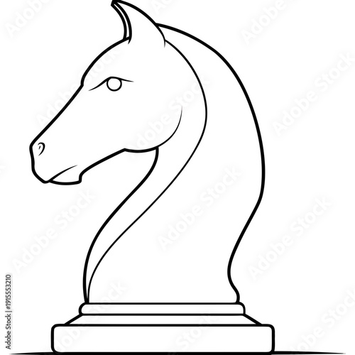 Elegant head of a chess knight, embodying strategy and nobility, in black and white style, for the design of logos and sports symbols, minimalistic graphics