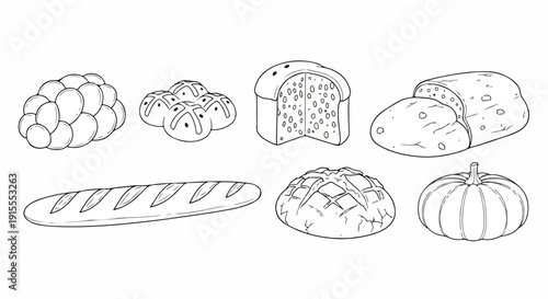 A delightful assortment of various breads and pastries Vector