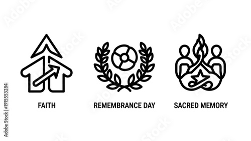 Spiritual and Remembrance Icons: Faith, Remembrance Day Wreath, and Sacred Memory Symbol for Religious or Commemorative Designs