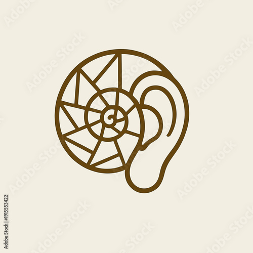 Ear illustration with geometric pattern, minimalist design on light background