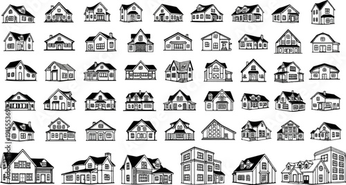 Collection of various sketched residential house building designs
