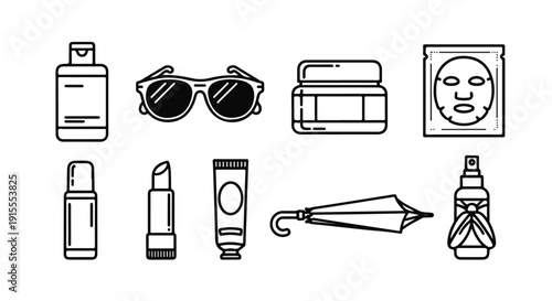 Assorted travel items including toiletries and accessories for a journey Vector