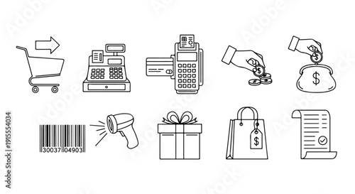 Illustrations of various payment methods and shopping icons Vector