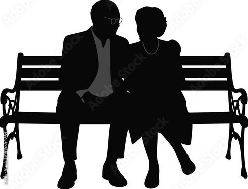 Elderly couple sitting on park bench silhouette of senior man and woman relaxing together