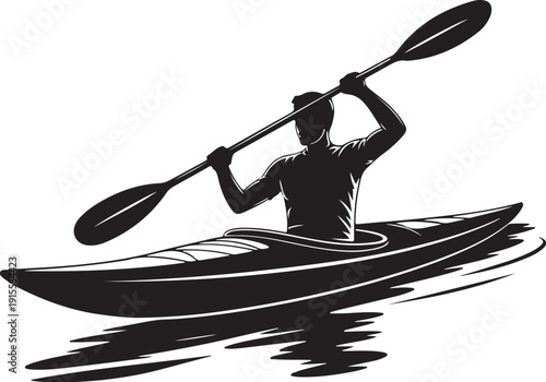 Kayak athlete rowing through water in professional sports equipment silhouette