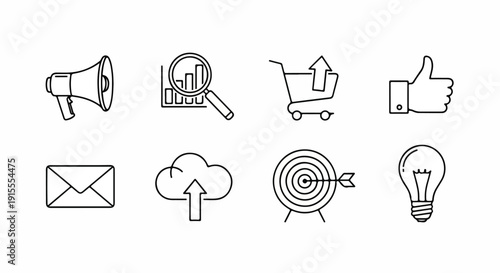 A collection of icons representing various business and marketing concepts Vector