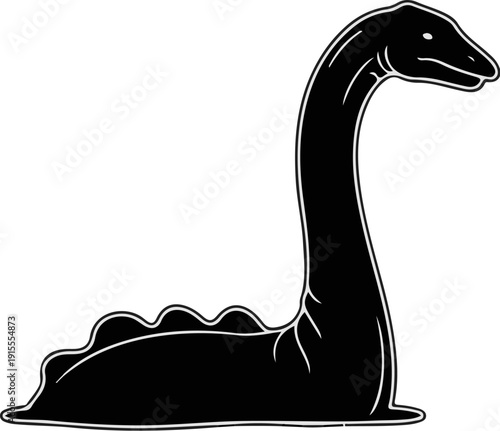 Black silhouette of a mythical long-necked creature with a humpback