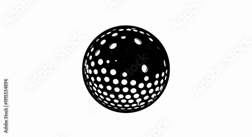 Black sphere with white circular indentations on a white background