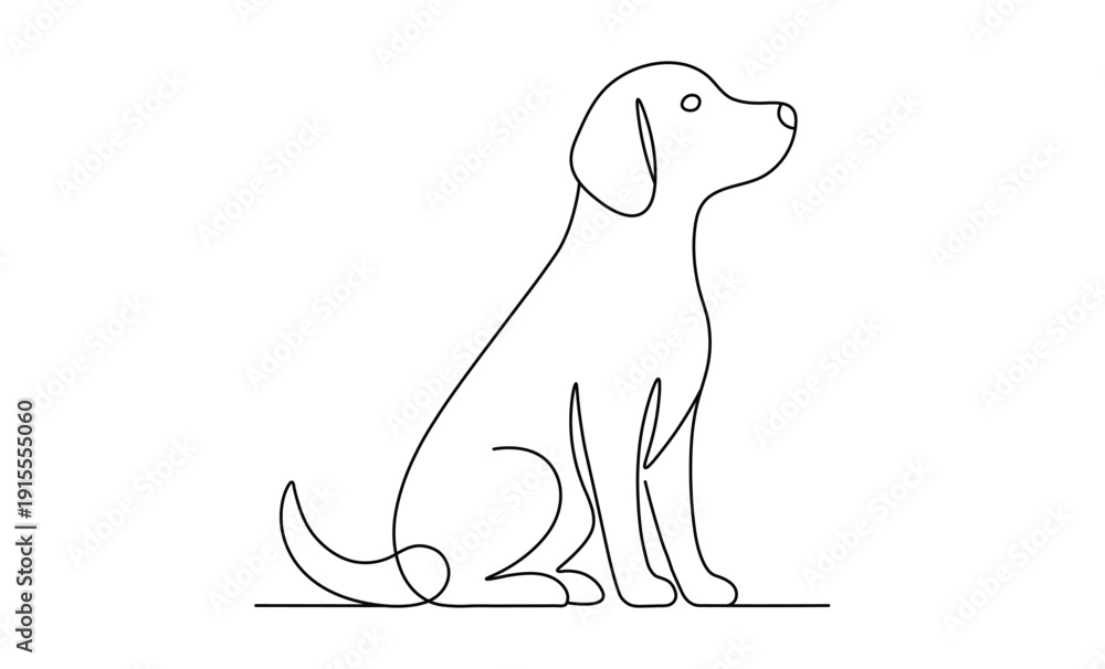 Obraz premium Sitting canine looking up patiently in studio setting with black continuous line art style