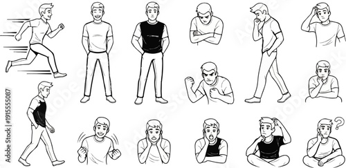 Collection of line drawings depicting various human emotions and actions