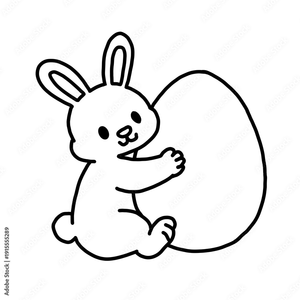 Fototapeta premium Bunny holding easter egg coloring page, kids line art, printable coloring sheet, preschool activity