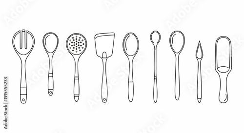 A variety of kitchen utensils for cooking and baking purposes Vector