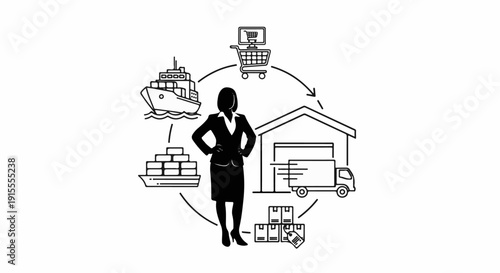 Businesswoman overseeing supply chain logistics from shipping to delivery