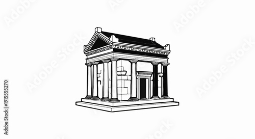 Classic Greek temple illustration with columns and triangular roof