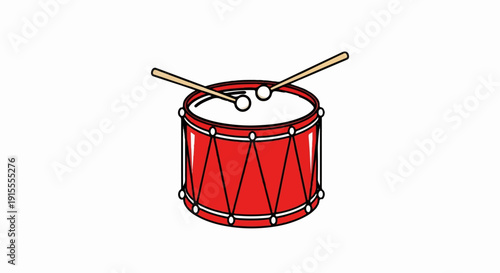Cartoonish red drum with crossed sticks, ready for a beat