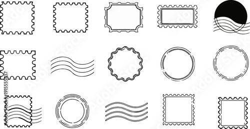 Collection of postmark and stamp outline icons including wavy lines