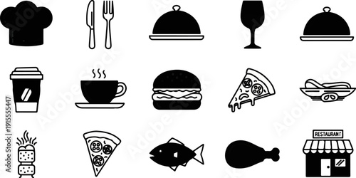 Collection of restaurant and food-related icons