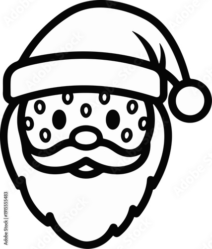 Cartoon Santa Claus face with hat, beard, and rosy cheeks