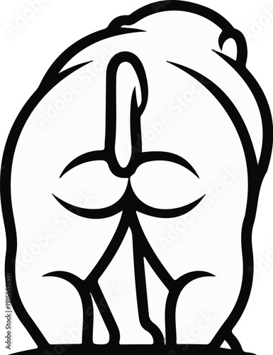 Cartoon rear view of a plump, quadruped animal, showing its tail and hind legs