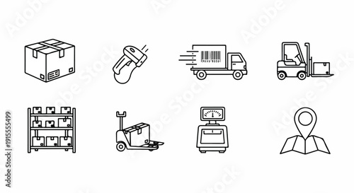 Diverse icons representing various aspects of logistics and supply chain management Vector