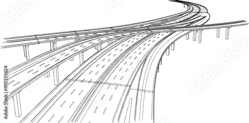 Complex overpass system with multiple elevated roadways converging and diverging