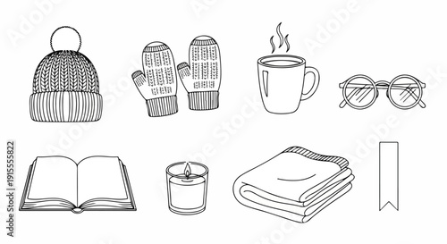 A cozy collection of winter essentials and leisure items Vector