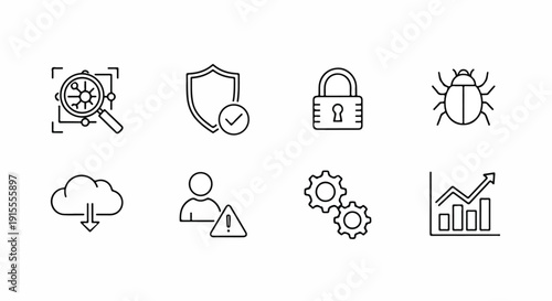 Icons representing various aspects of cybersecurity and data analysis Vector