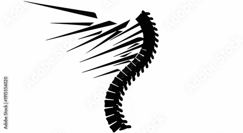 Abstract representation of a damaged spine with sharp, energetic lines suggesting pain or trauma.