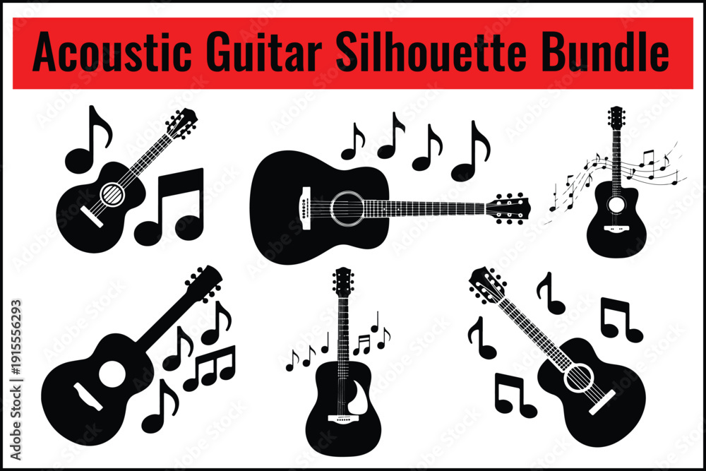 Fototapeta premium Acoustic Guitar Silhouette Bundle