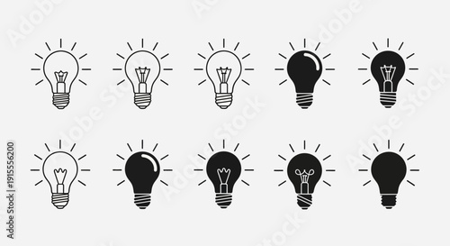 Light bulb icon set featuring multiple bulb styles and variations.
