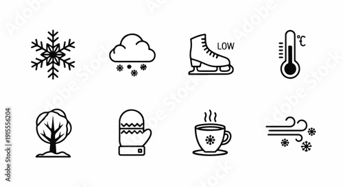 Illustrations of winter activities and items to keep warm Vector