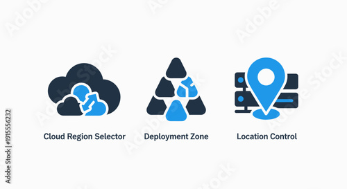 Cloud Computing Infrastructure Icons: Region Selector, Deployment Zone, and Location Control for Global Networks